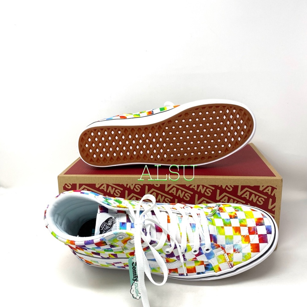 VANS SK8-HI Tie Dye Checker Canvas Women’s Sneaker - Picture 7 of 11